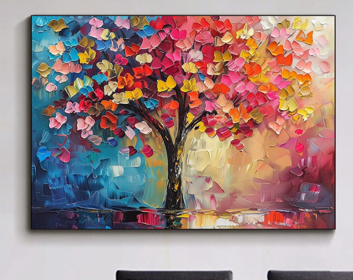 Rainbow Leafed Tree Standing Against a Teal Dreamscape Poster