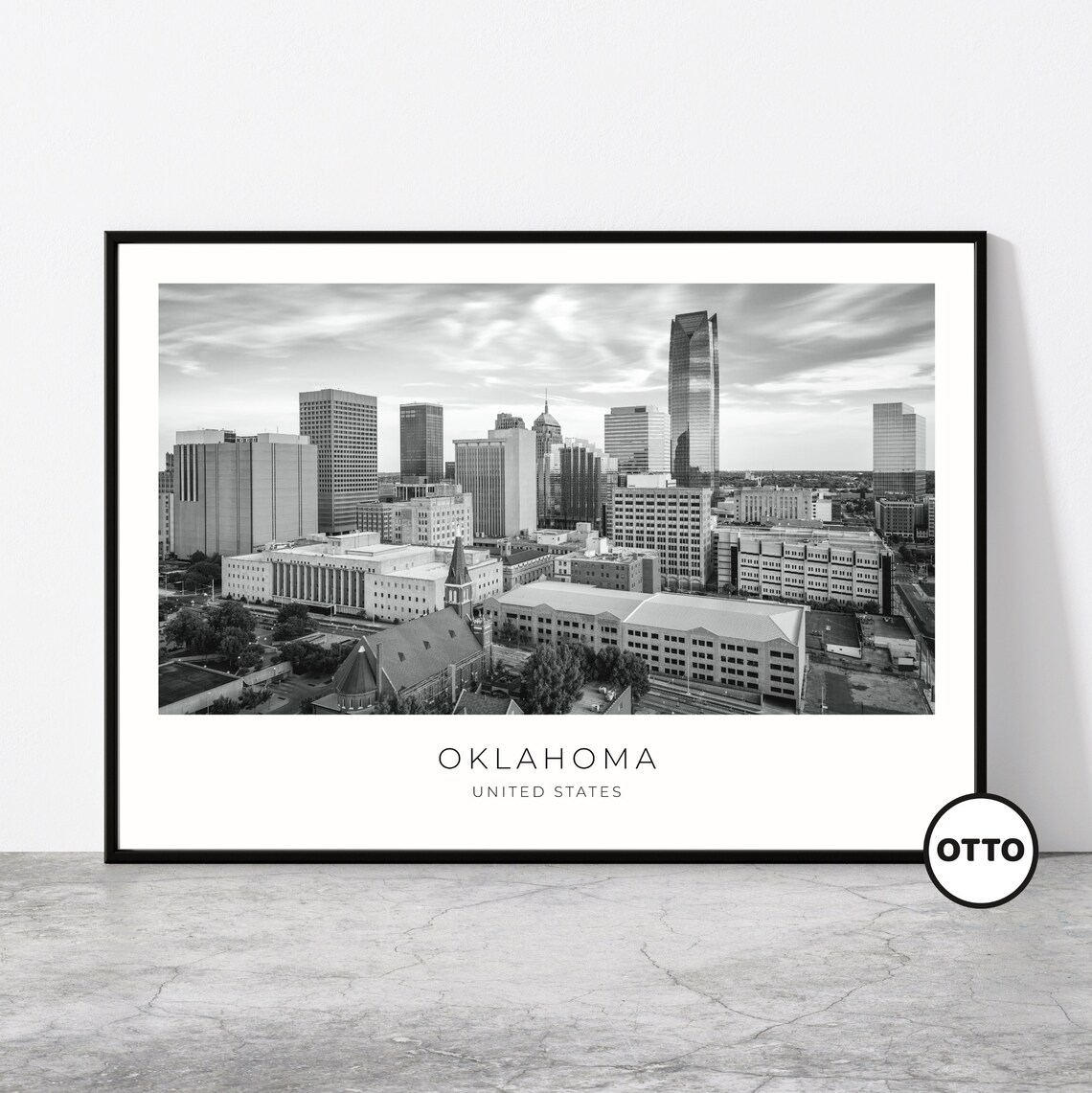 Oklahoma Skyline Black White Downtown United States Travel Poster