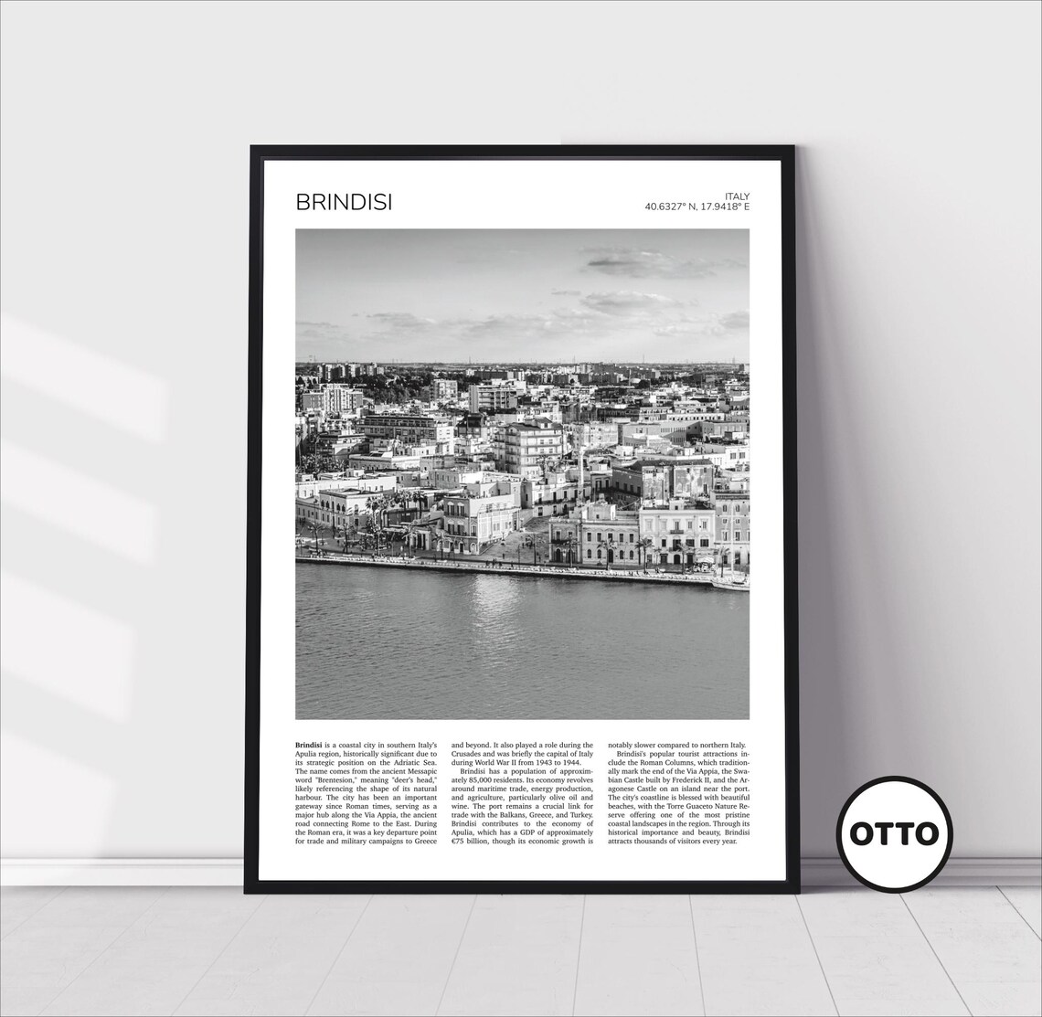 Brindisi Harbor Travel Poster, Puglia Italy Art Print