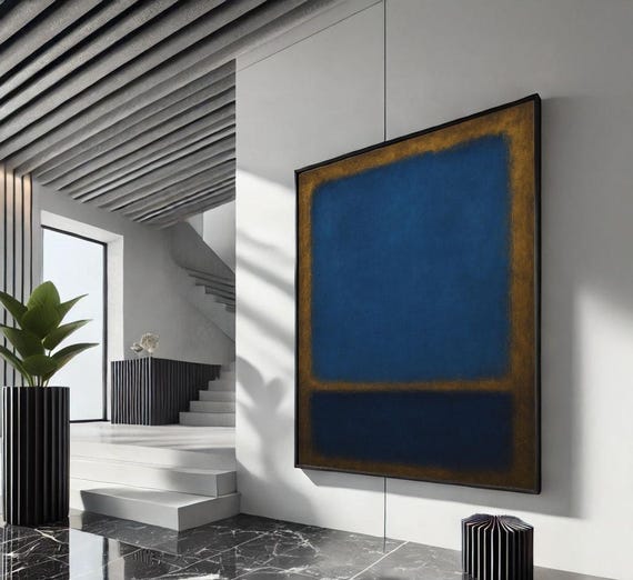 Bold Deep Blue Rothko Style Color Field Canvas Wall Art Print Modern Living Room Decor Statement Piece