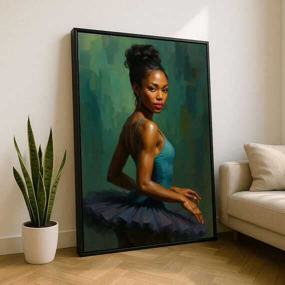 Elegant Black Ballerina Portrait Canvas Wall Art Print Modern Living Room Decor Statement Piece