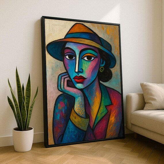Colorful Modern Woman Portrait Canvas Wall Art Print Vibrant Living Room Decor Statement Piece