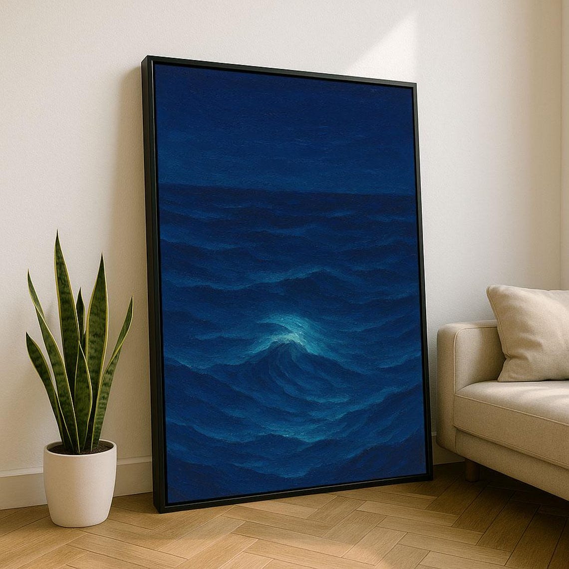Deep Blue Ocean Waves Abstract Dark Navy Textured Seascape Poster