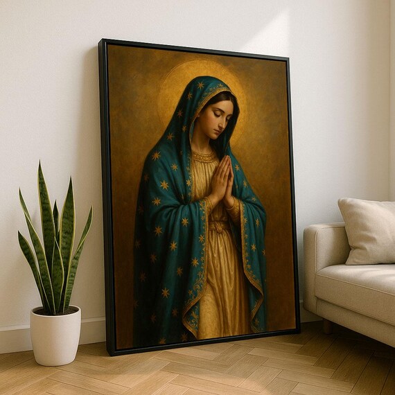 Our Lady of Guadalupe Praying Blue Mantle Religious Art Poster