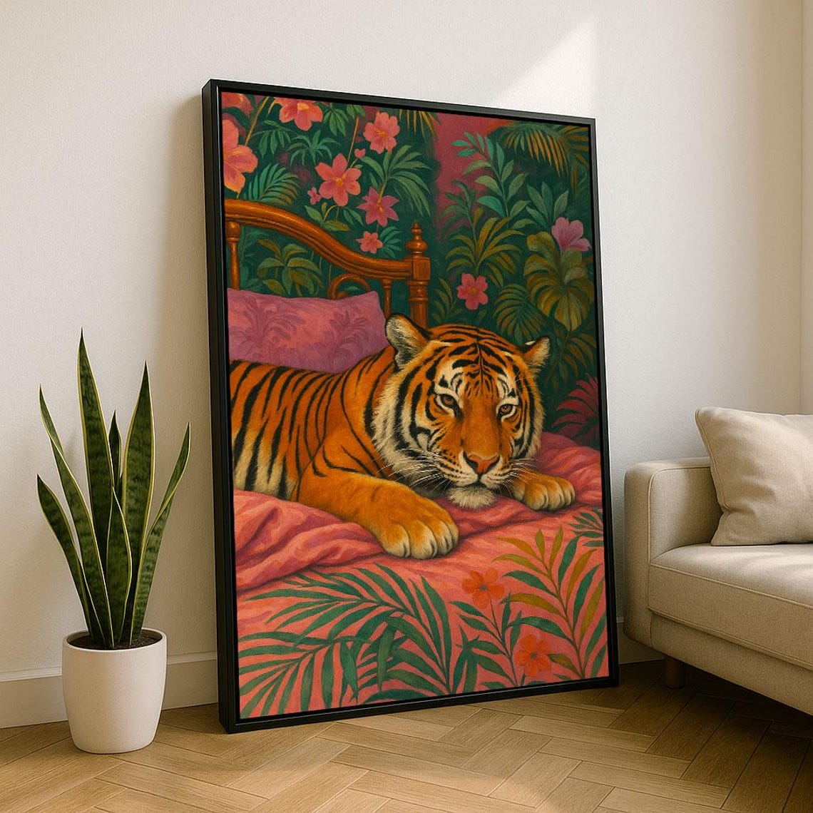 Vibrant Tiger Jungle Canvas Wall Art Print Bold Living Room Decor Statement Piece