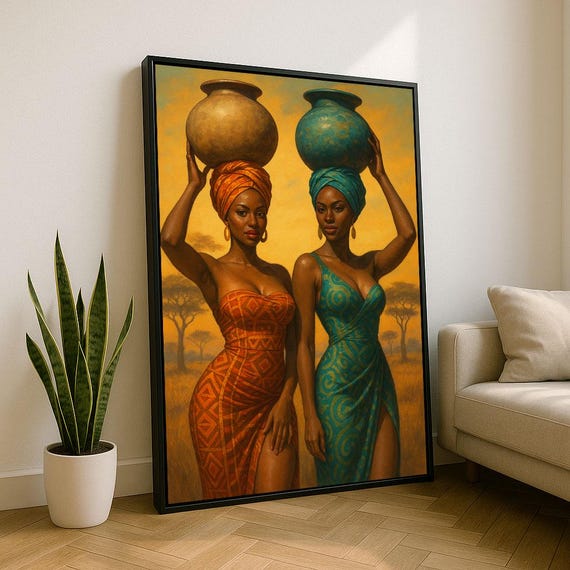 Bold African Women Portrait Canvas Wall Art Print Vibrant Living Room Decor Statement Piece