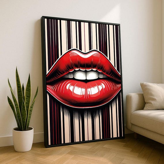 Bold Red Lips Pop Art Canvas Wall Print Modern Living Room Decor Statement Piece