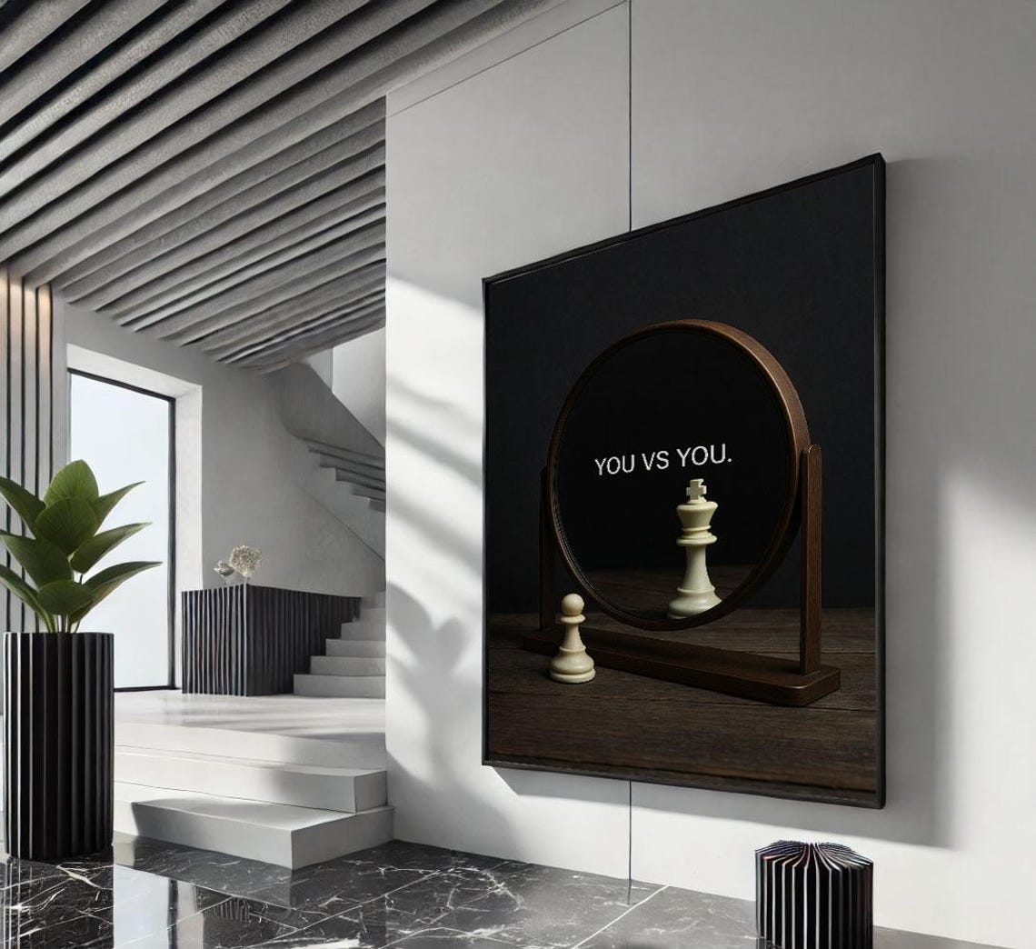 You Vs You Chess Pawn Mirror King Motivational Mindset Poster