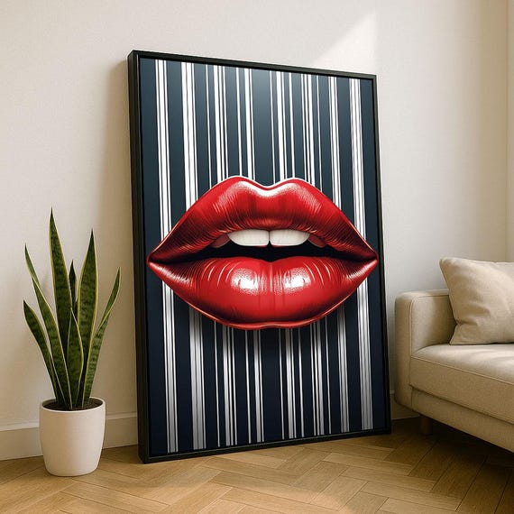 Bold Red Lips Pop Art Canvas Wall Print Modern Living Room Decor Statement Piece