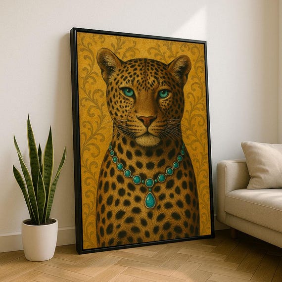 Elegant Leopard Portrait Canvas Wall Art Print Regal Living Room Decor Statement Piece