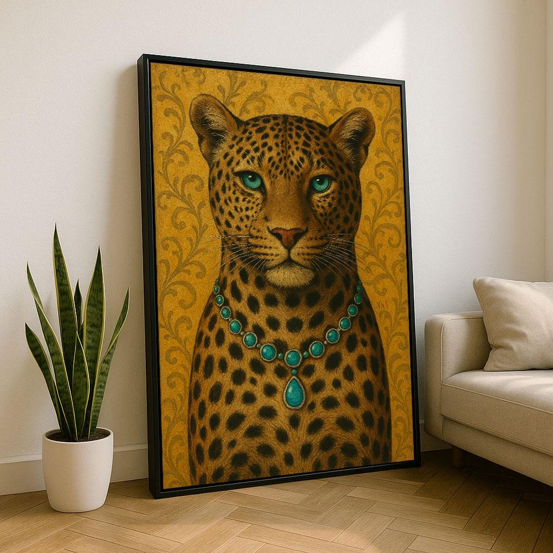 Elegant Leopard Portrait Canvas Wall Art Print Regal Living Room Decor Statement Piece