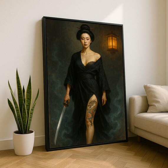 Elegant Samurai Woman Canvas Wall Art Print Modern Oriental Living Room Decor Statement Piece