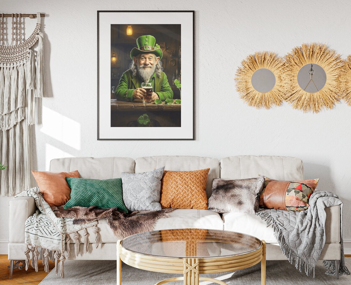 Saint Patricks Day Leprechaun Drinking Beer Shamrock Pub Portrait Wall Art - Image 2