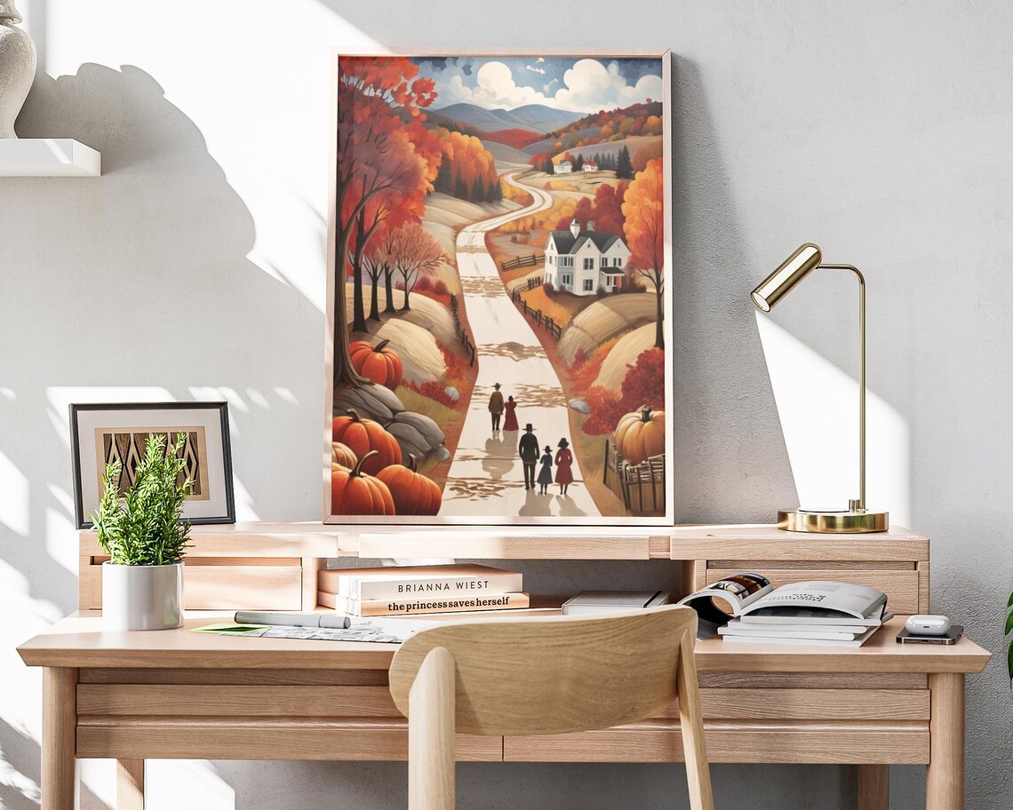 Country Road Autumn Pumpkins Family Farmhouse Harvest Scene Poster - Image 4
