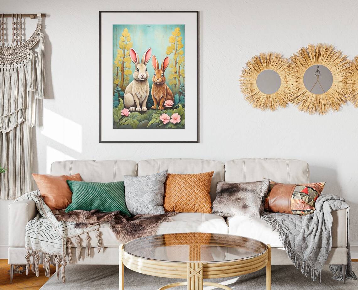Spring Rabbits Folk Art, Rustic Spring Decor - Image 2