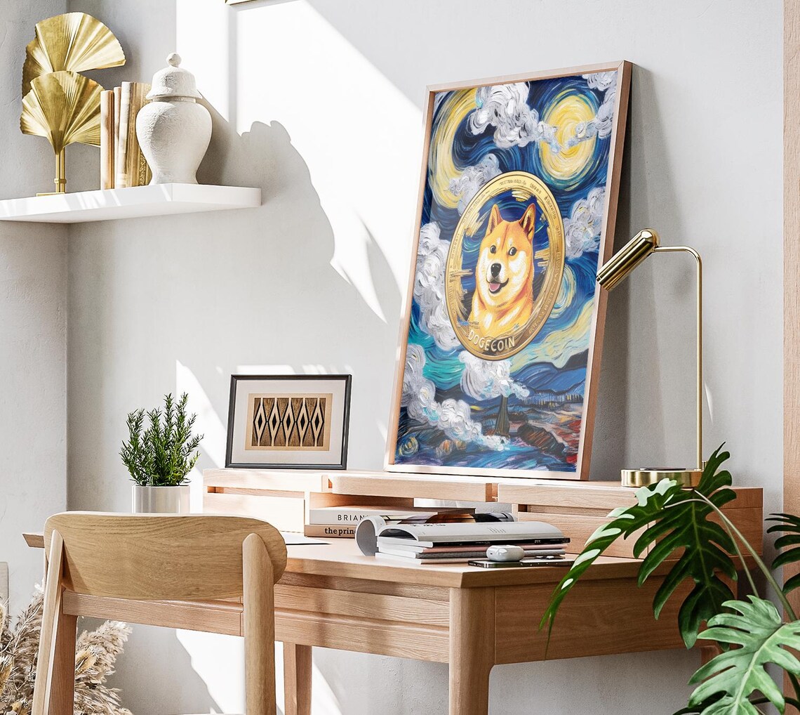 Doge Dogecoin Starry Night Van Gogh Style Shiba Inu Crypto Art Poster - Image 3