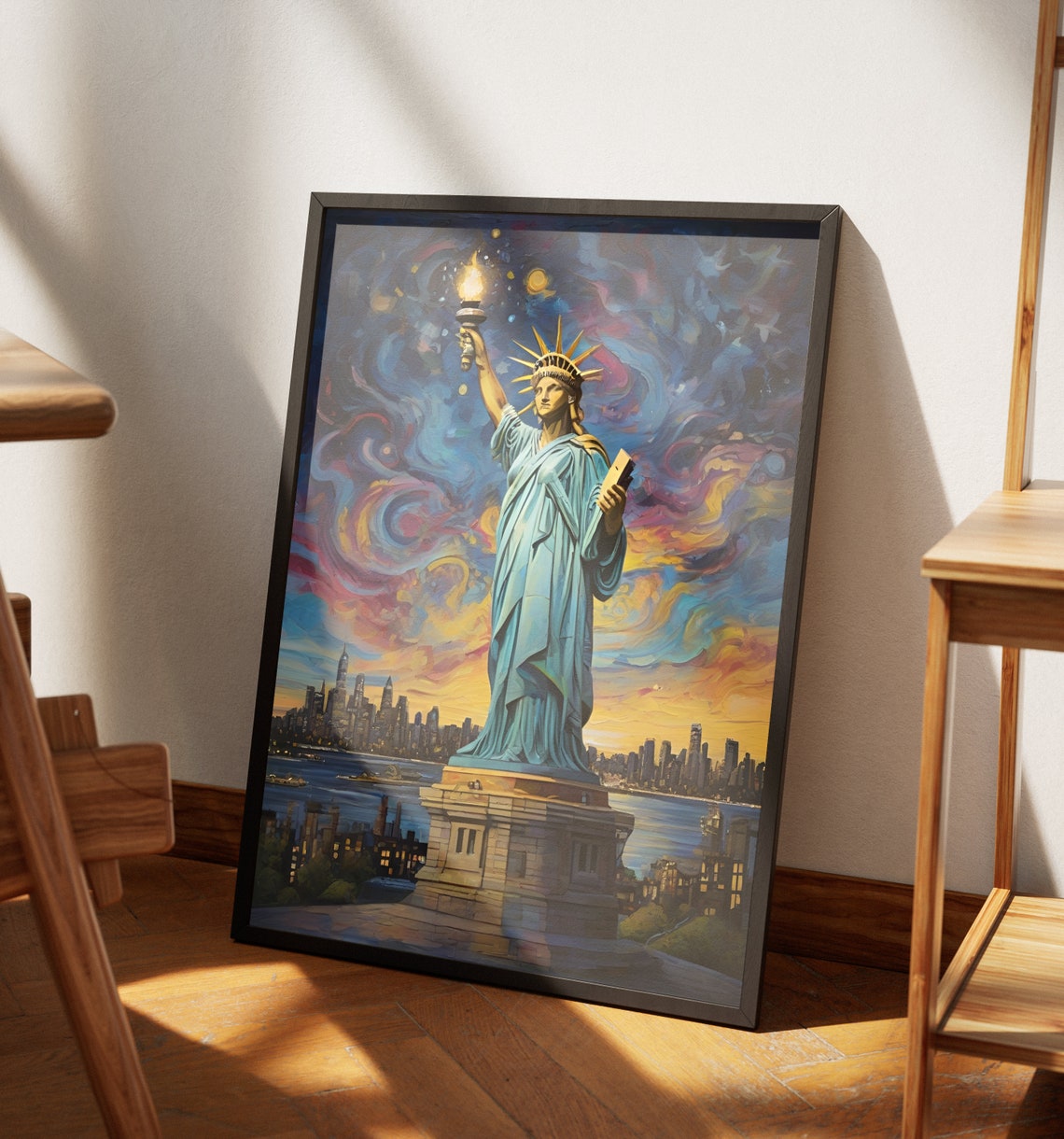 New York Starry Night Matte Wall Art New York City Artwork Statue Of Liberty Print New York Painting Nyc Decor New York City Poster - Image 4