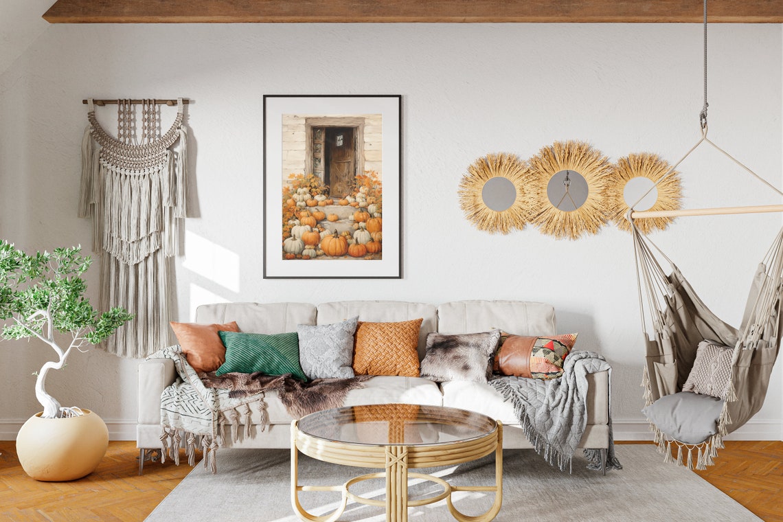 Rustic Wooden Door Pumpkin Steps Farmhouse Fall Decor Poster - Image 2