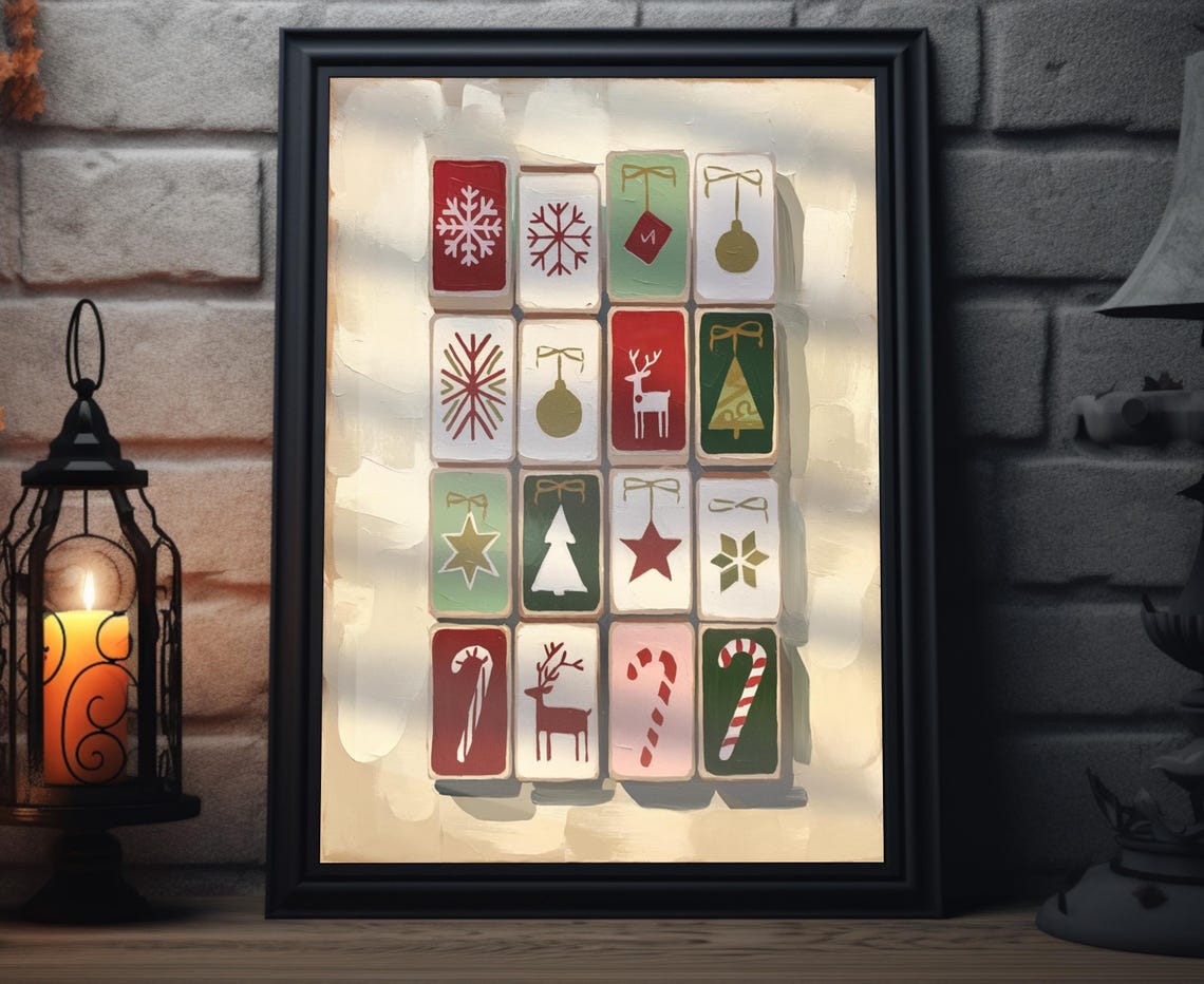 Red Green Christmas Matchbox Covers Folk Art Holiday Wall Art