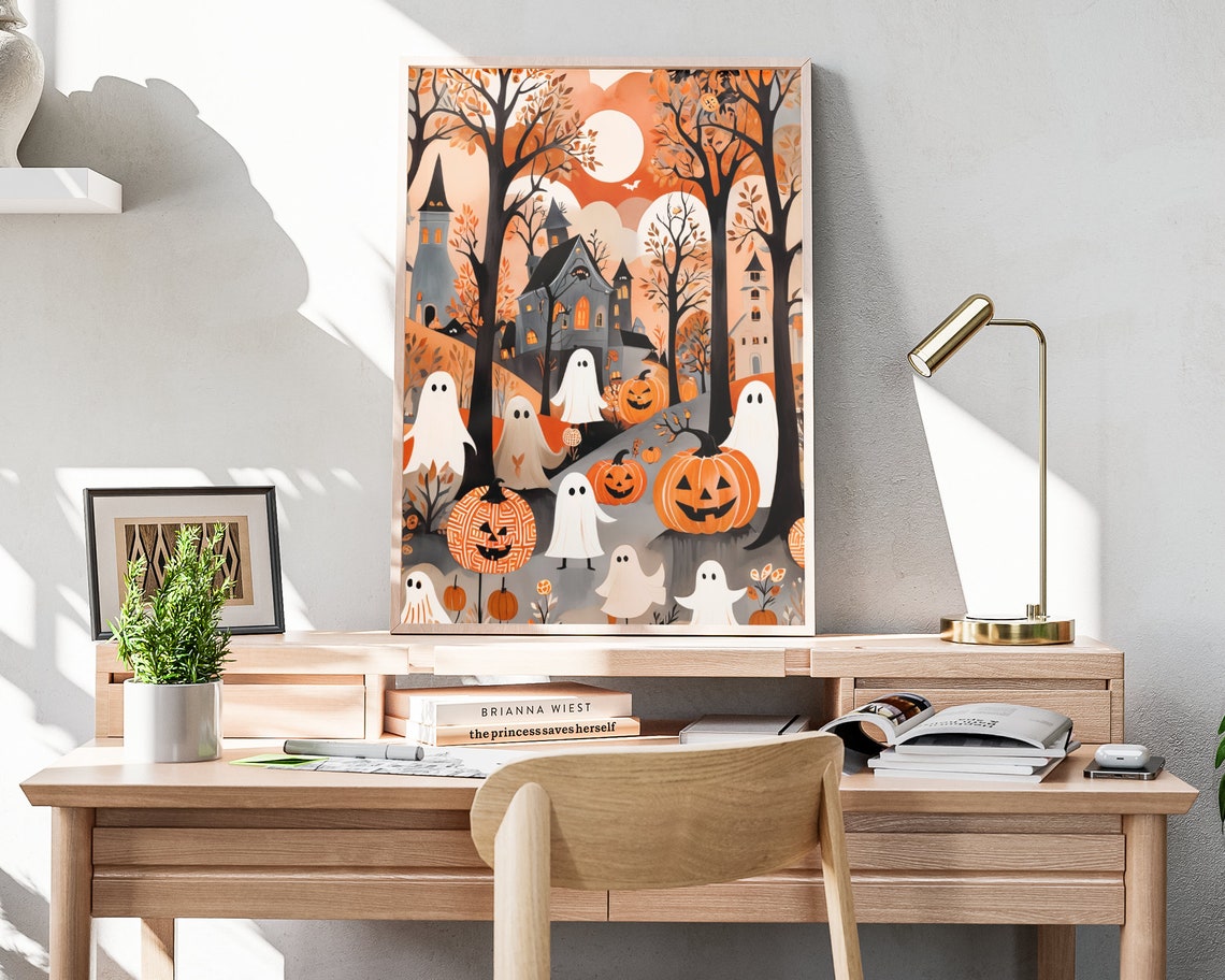Halloween Ghosts Pumpkin Forest Haunted House Orange Moon Poster - Image 4