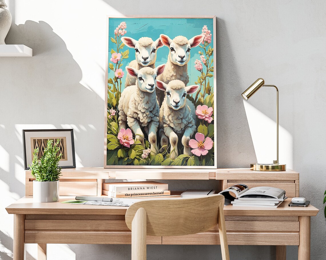 Easter Lamb Folk Art, Rustic Spring Poster - Image 4