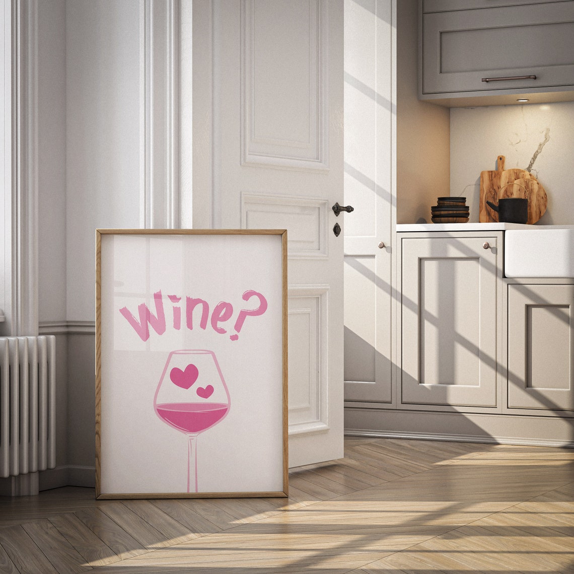 Pink Wine Glass Question Mark Cheeky Kitchen Bar Decor Poster - Image 2