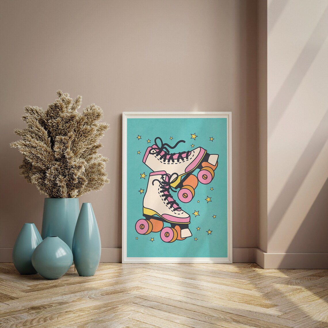 Roller Skate In The Stars Retro Art Print - Image 3