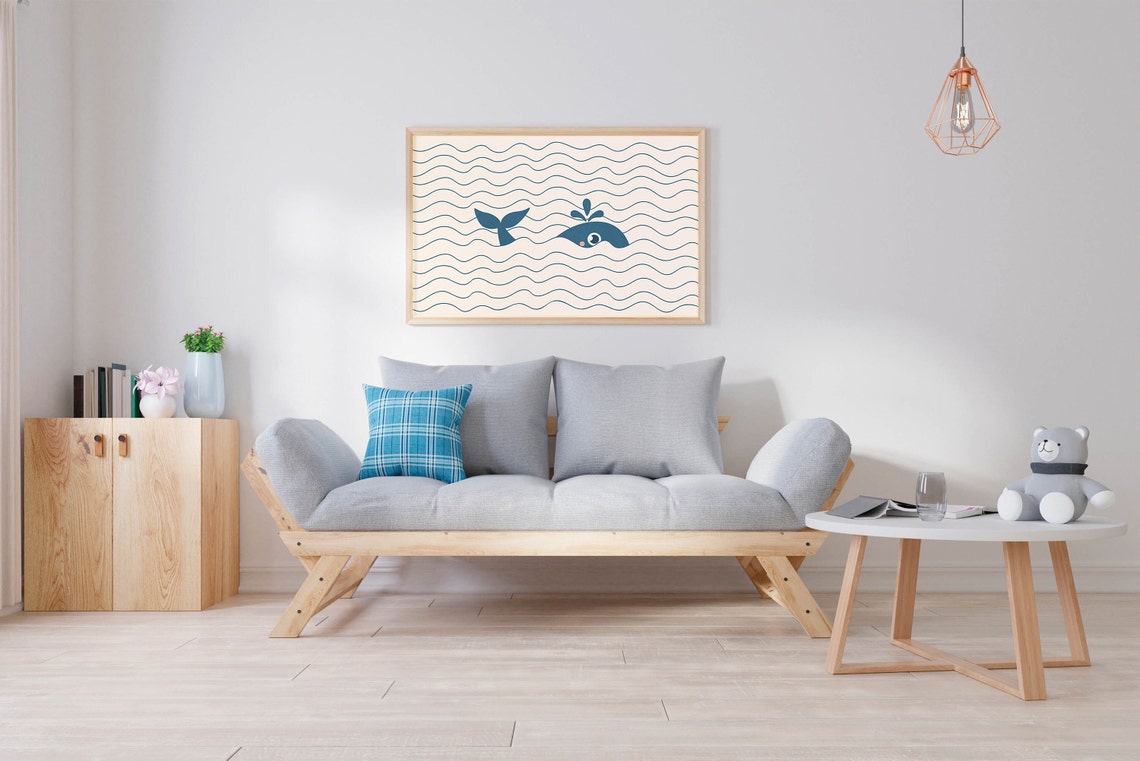 Boy Nursery Decor Blue Whale Art Poster Cute Wall Art Horizontal Print Funny Wall Art Playroom Decor Funny Bathroom Art - Image 3