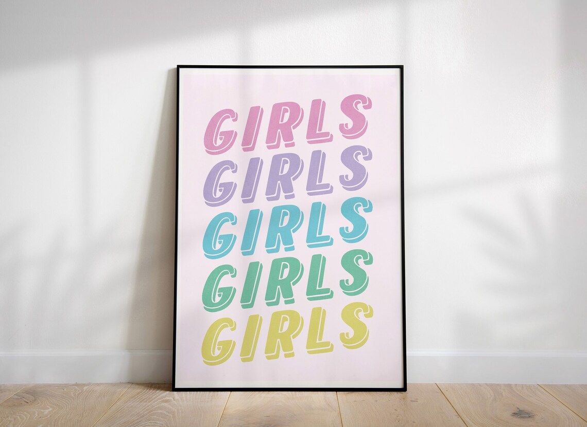 Girls Girls Girls Pastel Rainbow Typography Teen Room Wall Art - Image 2