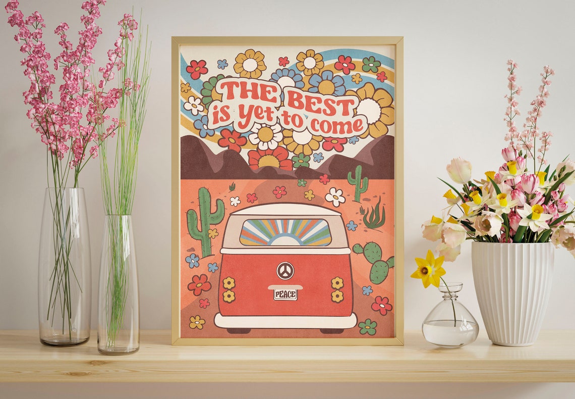 The Best Is Yet to Come Retro Hippie Van Desert Quote Poster - Image 2