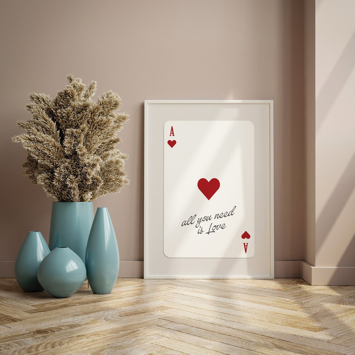 All You Need Is Love Ace of Hearts Card Retro Quote Poster Gift - Image 2