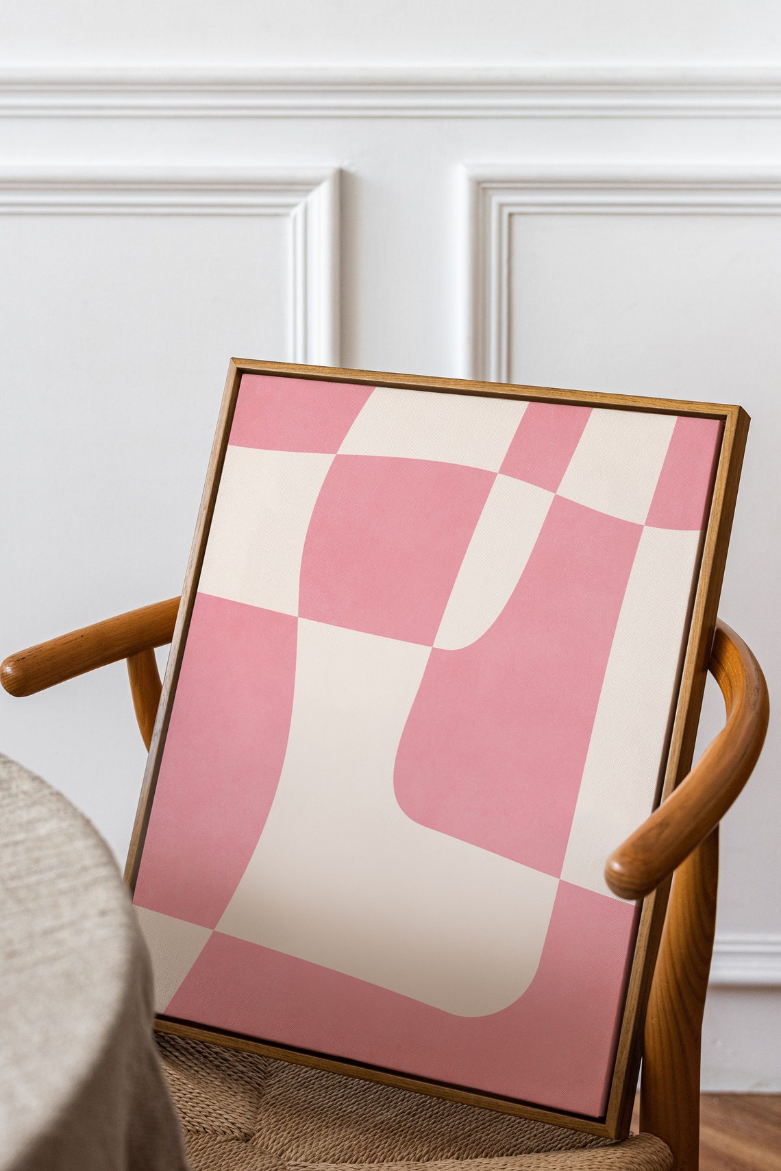 Pink White Wavy Checkerboard Modern Minimalist Abstract Print - Image 2