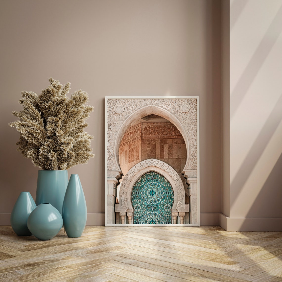 Moroccan Horseshoe Arch Turquoise Zellige Mosaic Tilework Art Print - Image 3