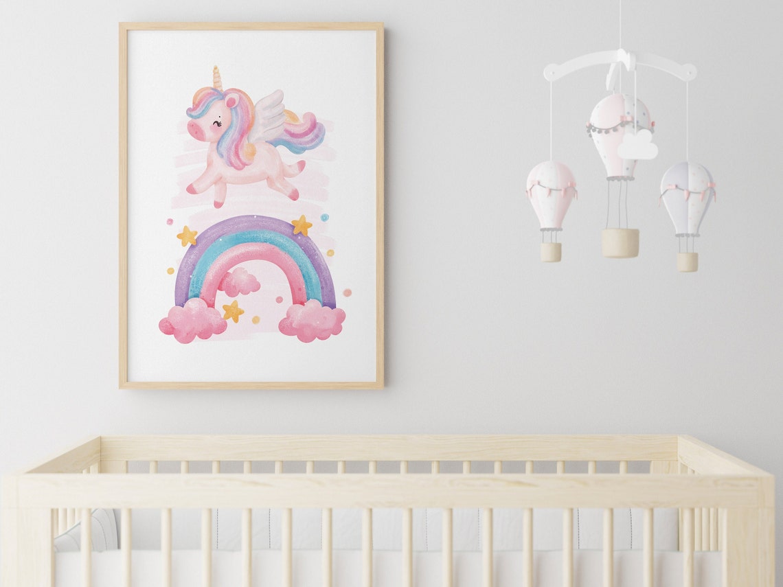 Baby Girl Nursery Wall Art Print Nursery Art Print Baby Unicorn On A Rainbow Baby Girl Room Decor Nursery Print Rainbow Art Unicorn Decor - Image 2