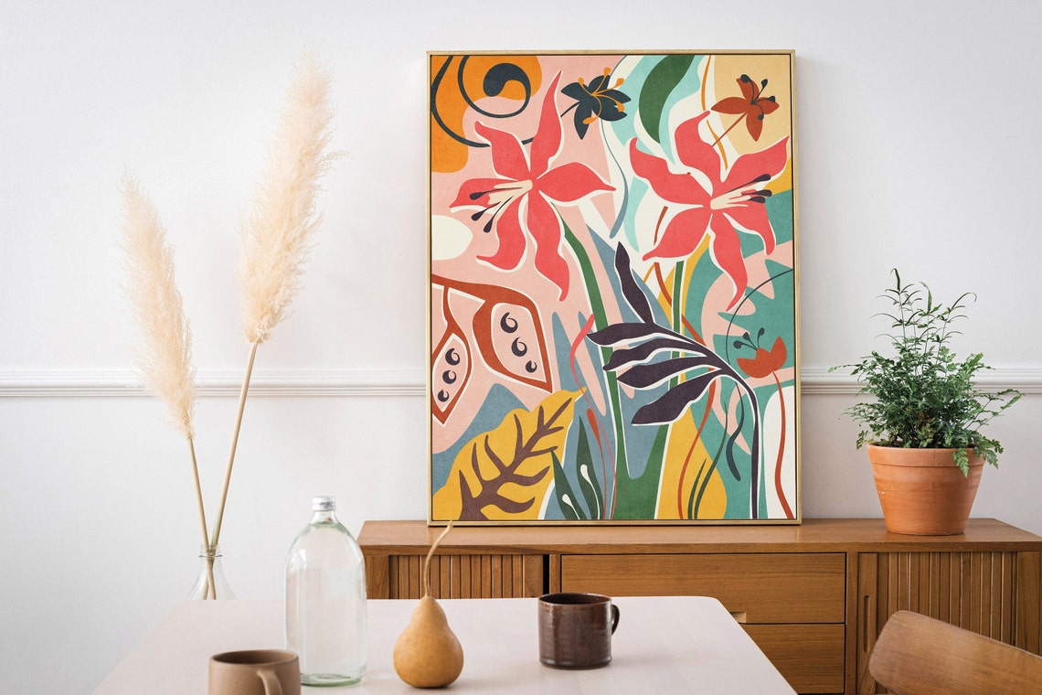Abstract Coral Lily Flowers Modern Botanical Illustration Poster - Image 3