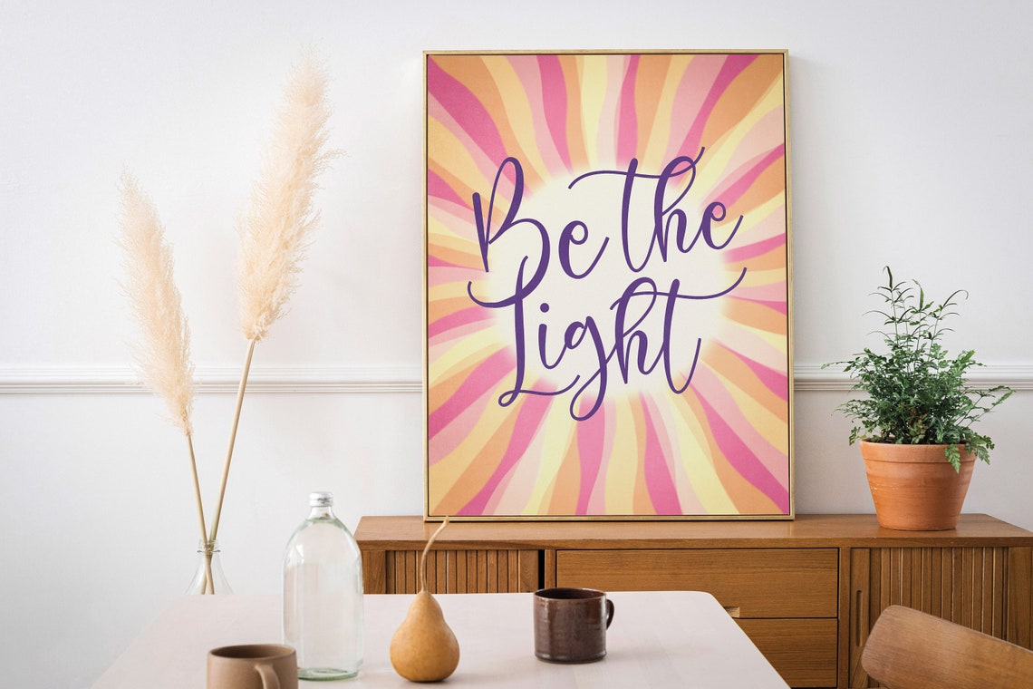 Be The Light Inspirational Poster With Pink And Orange Sunburst Rays - Image 3