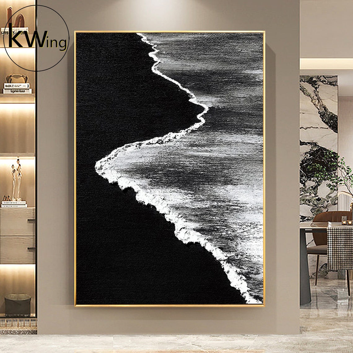 Black Sand Beach Aerial Foam Waves Minimalist Textured Art Poster - Image 4