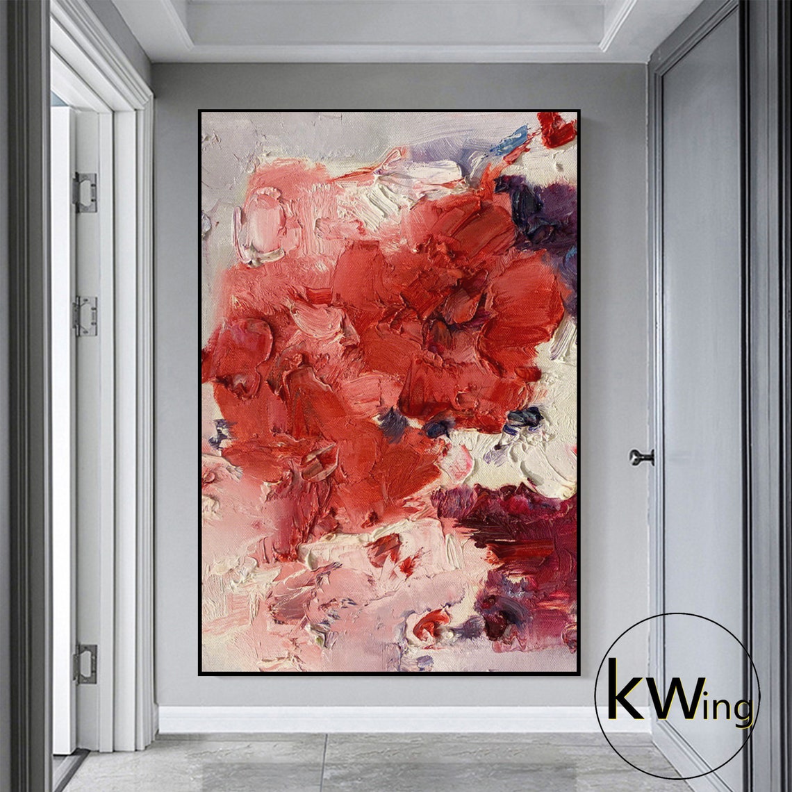 Red Impasto Abstract Oil Painting Textured Palette Knife Modern Poster - Image 3
