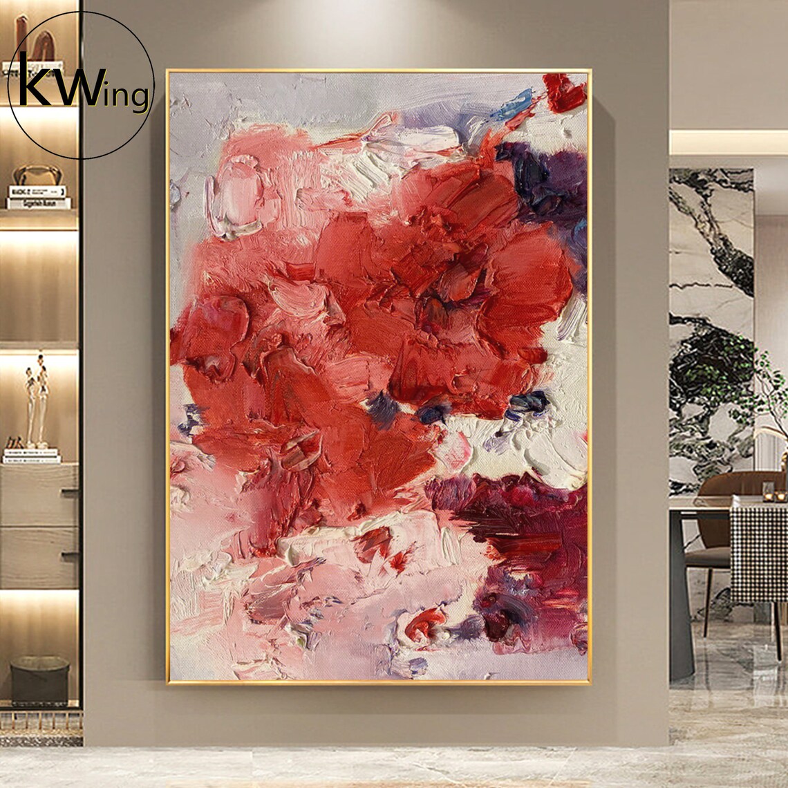 Red Impasto Abstract Oil Painting Textured Palette Knife Modern Poster - Image 4