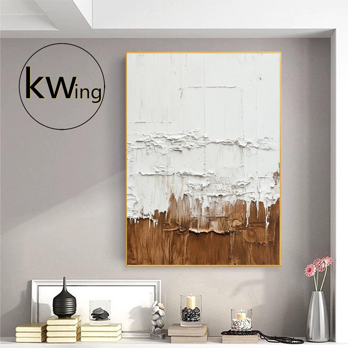 White Brown Textured Wabi Sabi Abstract Oil Painting Wall Art Poster - Image 2