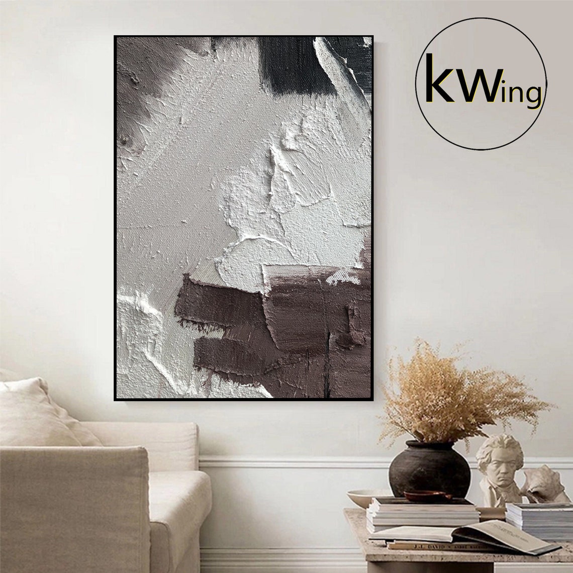 White Brown Taupe Impasto Abstract Painting Textured Modern Art Poster - Image 2
