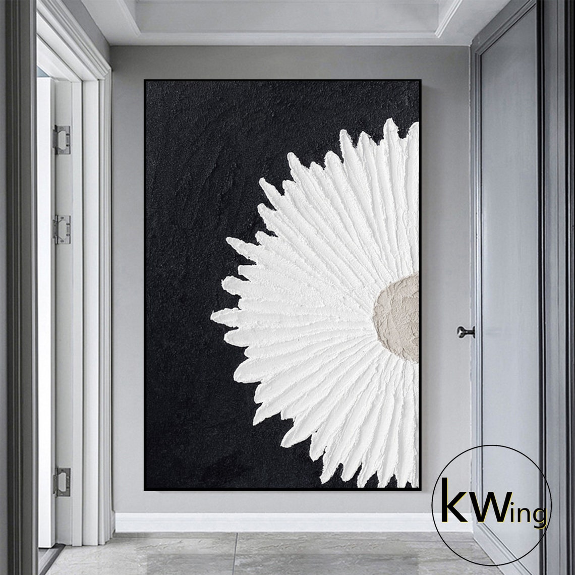 White Daisy Flower Black Background 3D Textured Floral Art Poster - Image 3