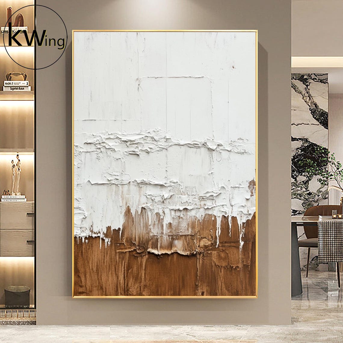White Brown Textured Wabi Sabi Abstract Oil Painting Wall Art Poster - Image 4