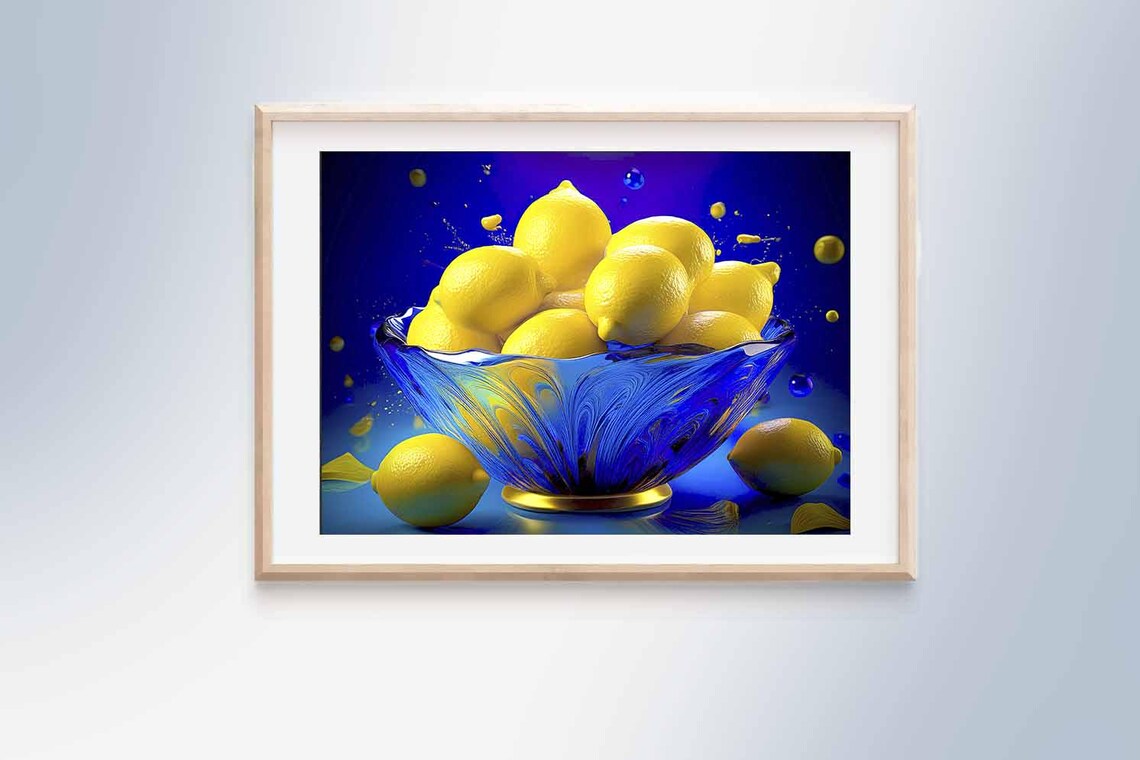 Image Print Mural Lemon Decoration Kitchen Picture Image Template Birthday Gift Idea Blue Yellow Color Contrast Fruit