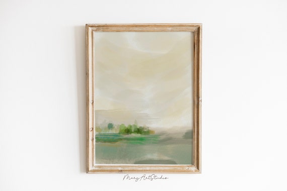 Field Landscape Oil Painting Pastel Oil Painting Neutral Art Minimalist Landscape Green Soft Gray Drawing Pastel Nature