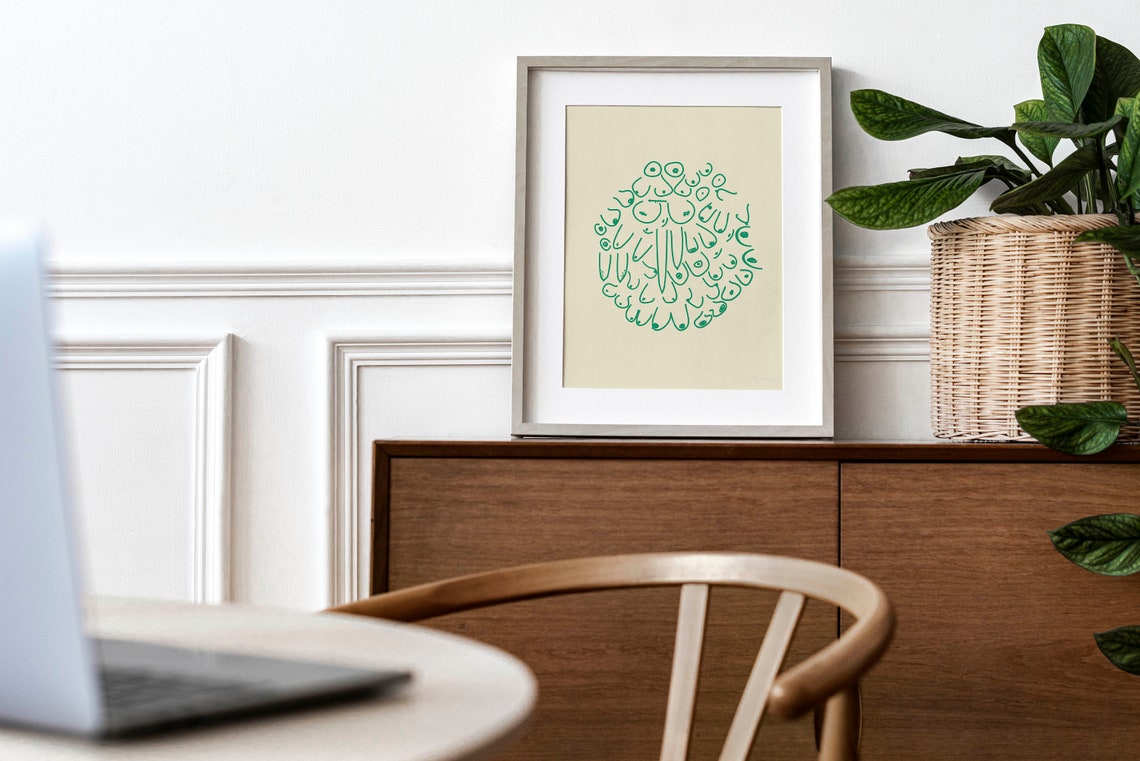 Body Positive Boob Line Art Green Circle Funny Bathroom Wall Poster - Image 2