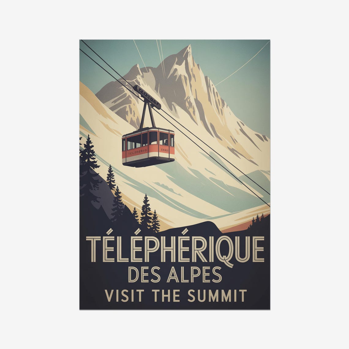 Telepherique Des Alpes Cable Car Summit Vintage Alpine Poster