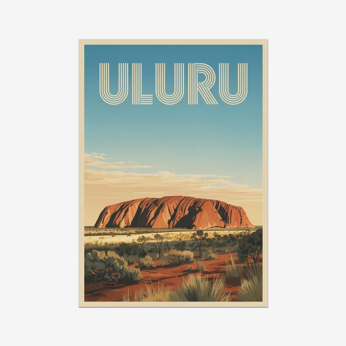 Uluru Red Rock Desert Sunrise Vintage Australia Travel Poster