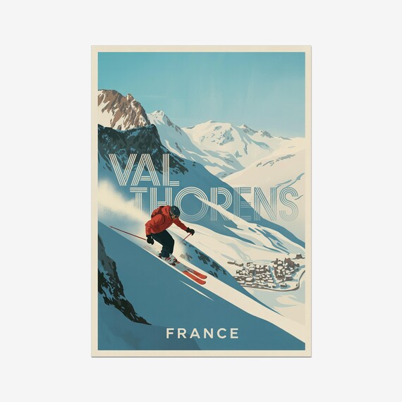 Val Thorens France Vintage Ski Poster Powder Slopes Retro Sport