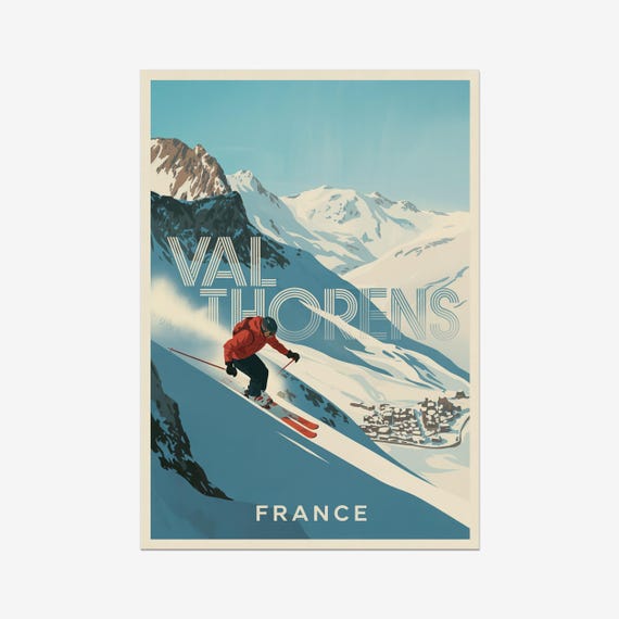 Val Thorens Vintage Travel Poster Skiing French Alps